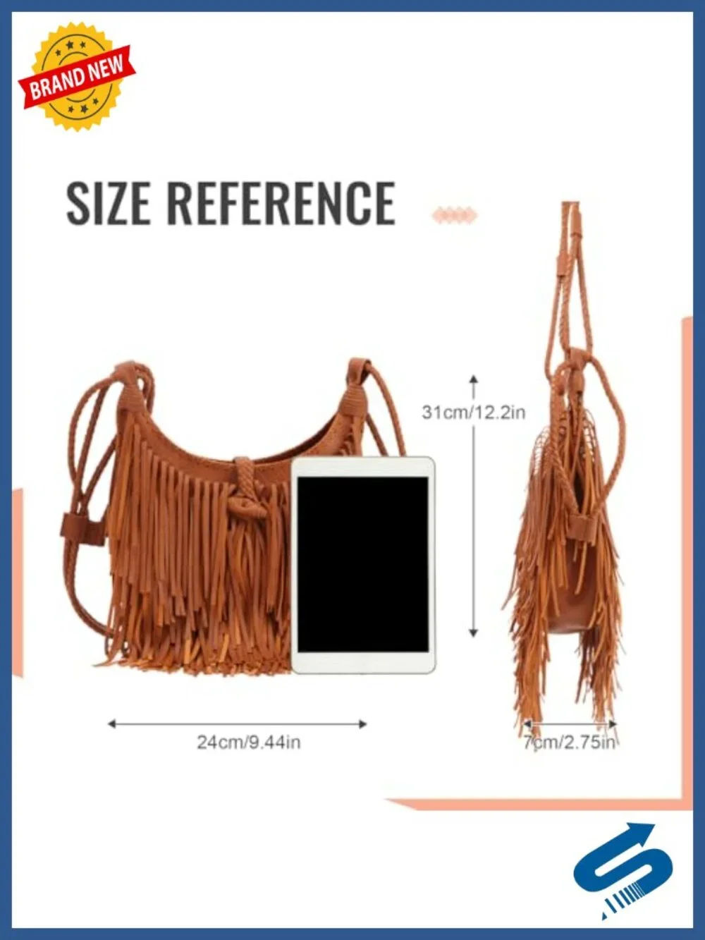 Vintage Fringe Hobo Bag with Tassel - Faux Suede Leather Shoulder Purse